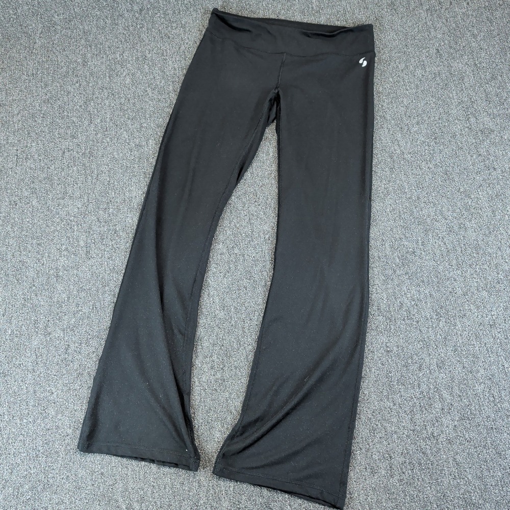 Soffe Womens Yoga Pants Large Black Polyester Spandex Low Rise Bootcut Flare Fit